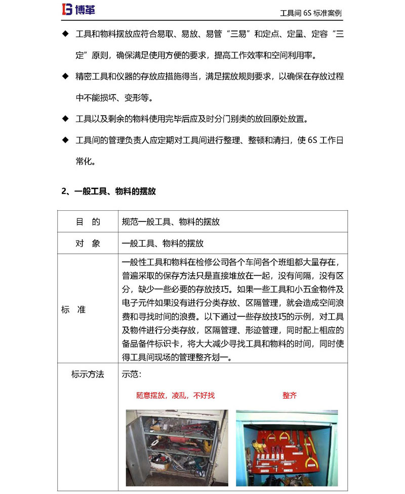 工具間一般工具，物料的擺放